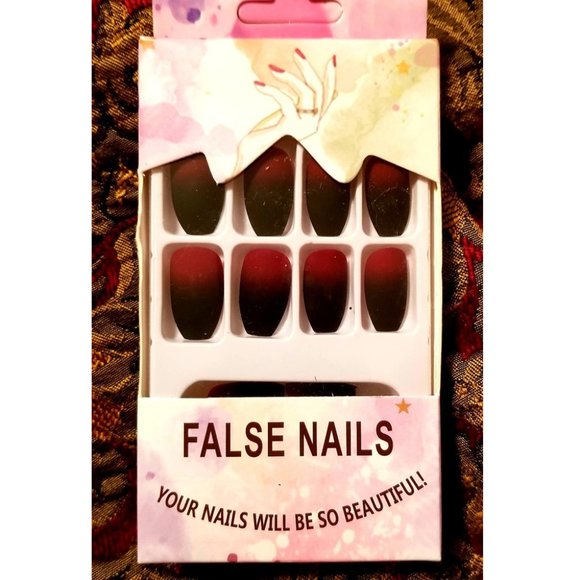 🆕24pc Black/Red Ombre Matte Ballet Acrylic Nails set - Picture 3 of 7